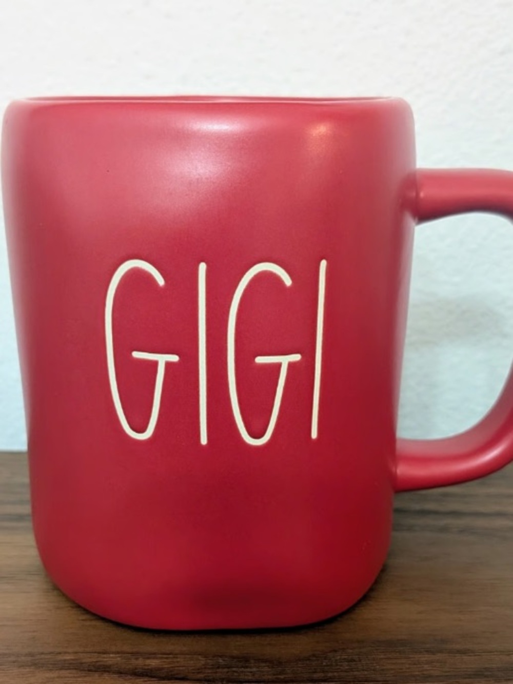 GIGI Red Ceramic Mug with White Lettering